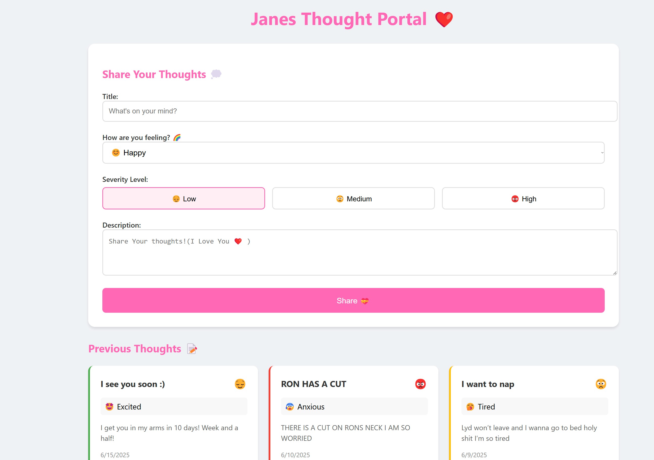 Long Distance Thought Journal Interface